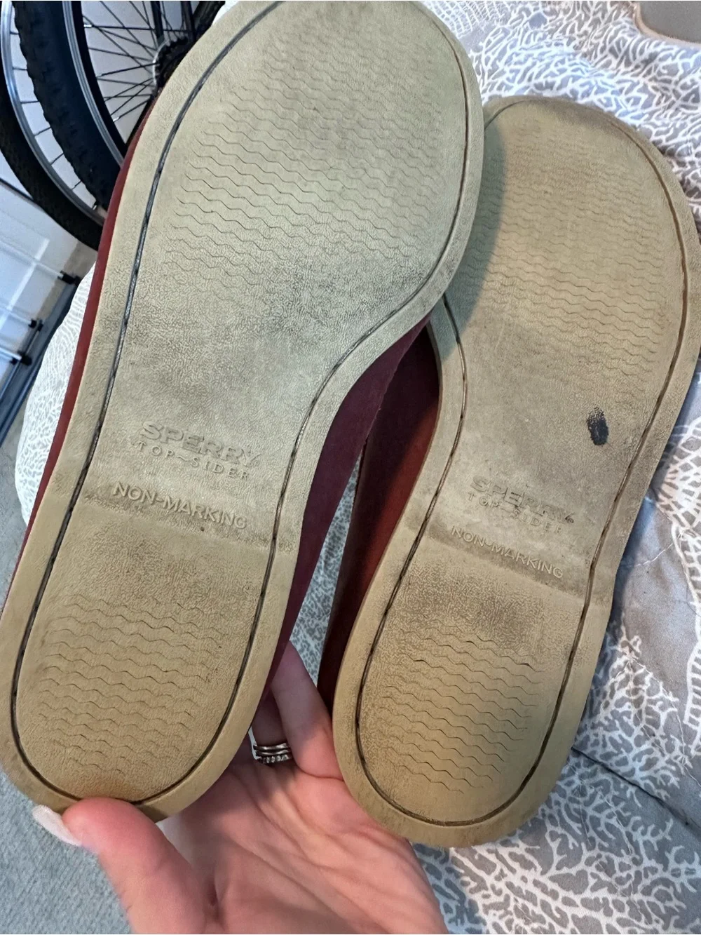 Sperry Two-Tone Suede Boat Shoes in Burgundy and Tan